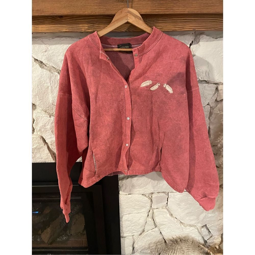 Stoneaged rockwear cotton heathered sweater snap front pink